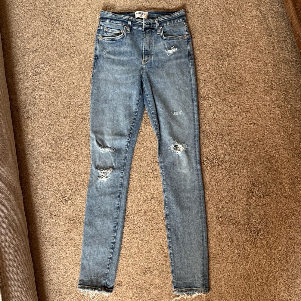 AGOLDE Premium Blue Distressed Skinny Jeans, Women’s 25